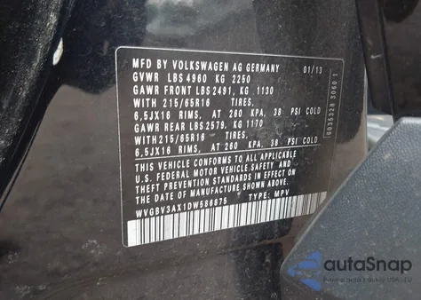 2013 Volkswagen Tiguan S z USA, uszkodzony, nr VIN WVGBV3AX1DW586875